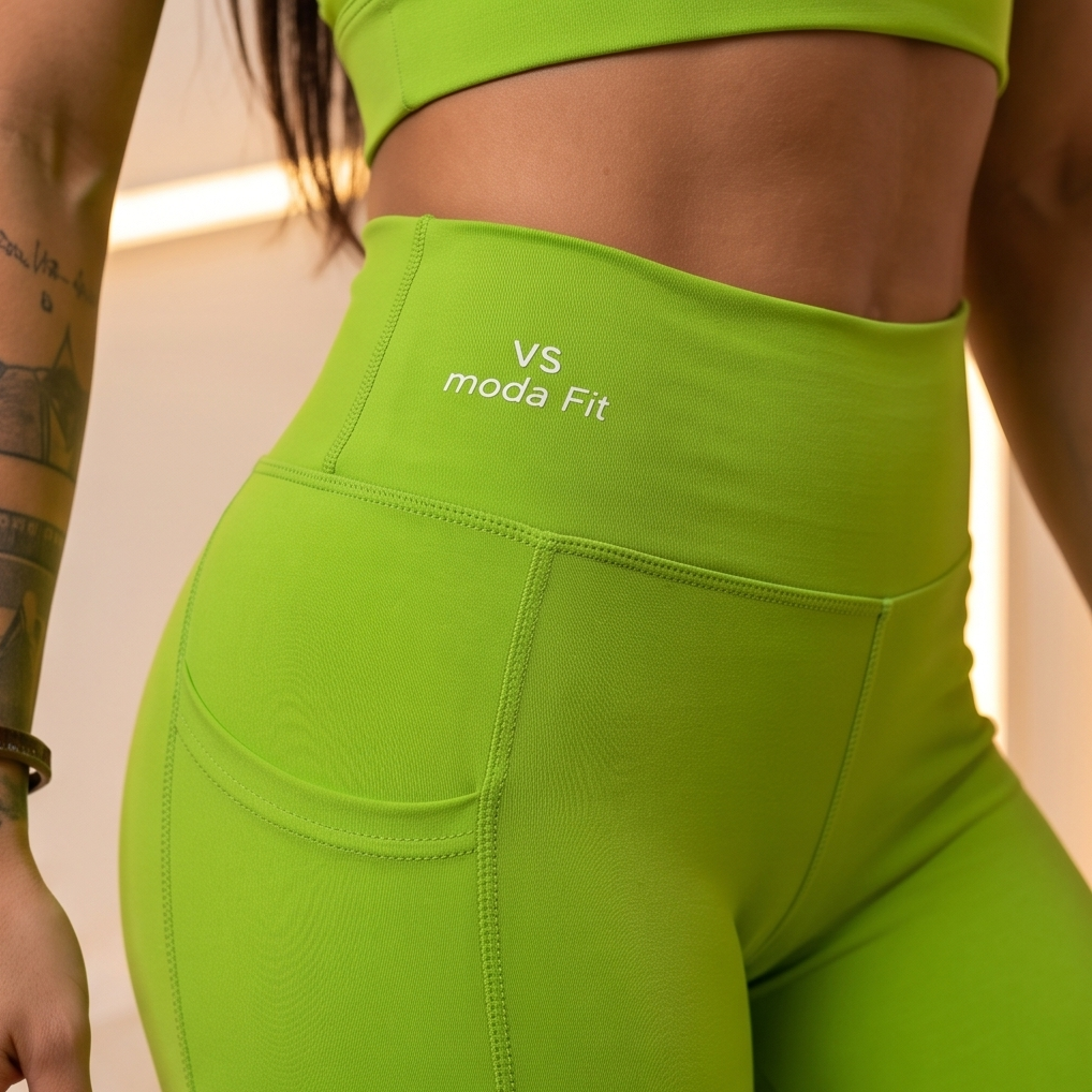 Conjunto Feminino Fitness - Calça Legging Com Cintura Alta, Bolso lateral